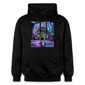 Cartoon Brokkoli Fitnessstudio - Gildan Unisex Softstyle® Midweight Hoodie - Schwarz - Vorne - Marisol (170cm) & Nik (191cm)
