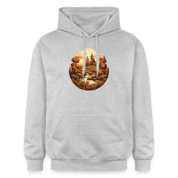 Herbstliche Landschaft - Gildan Unisex Softstyle® Midweight Hoodie - Hellgrau meliert - Vorne - Liana (172cm) & Jaron (178cm)