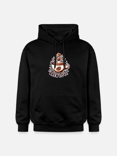 Brew Love - Coffee Cup Illustration - Gildan Unisex Softstyle® Midweight Hoodie - black