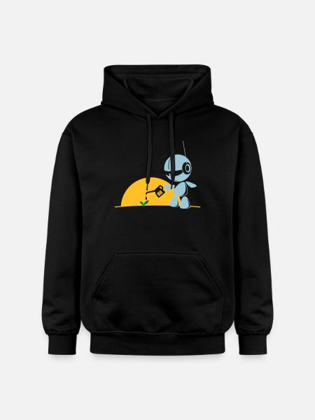 robot flower - Gildan Unisex Softstyle® Midweight Hoodie - black