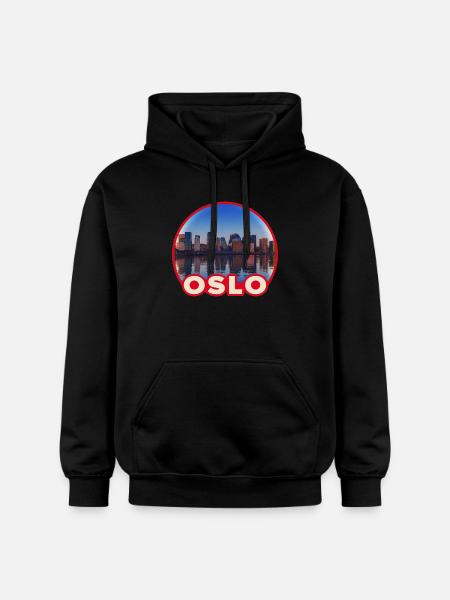 Oslo Skyline Round Logo - Gildan Unisex Softstyle® Midweight Hoodie - black
