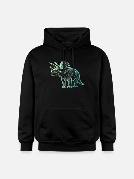 Triceratops Dinosaur Drawing Gradient Blue Green - Gildan Unisex Softstyle® Midweight Hoodie - black