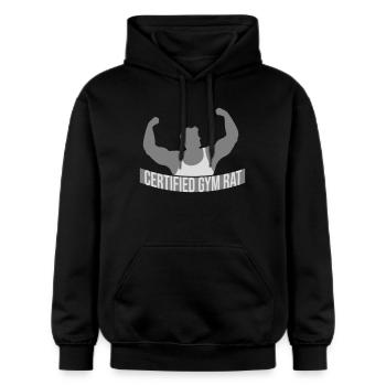 Certified Gym Rat Lustig Fitness Training Spruch - Gildan Unisex Softstyle® Midweight Hoodie - Schwarz - Vorne - Marisol (170cm) & Nik (191cm)