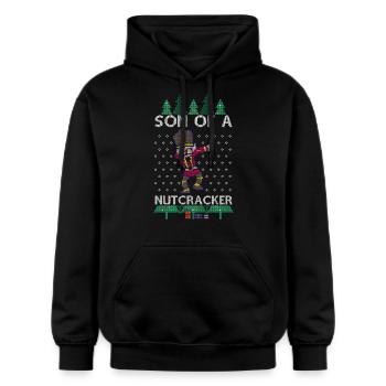Dabbing Son of a Nutcracker Ugly Christmas Sweater - Gildan Unisex Softstyle® Midweight Hoodie - Schwarz - Vorne - Marisol (170cm) & Nik (191cm)