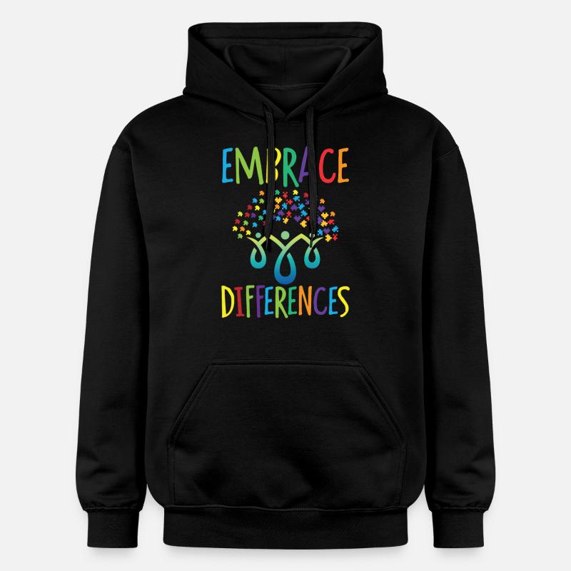 Embrace differences Autisme Handicap Compréhension - Sweat à capuche Softstyle® Gildan Unisexe - noir