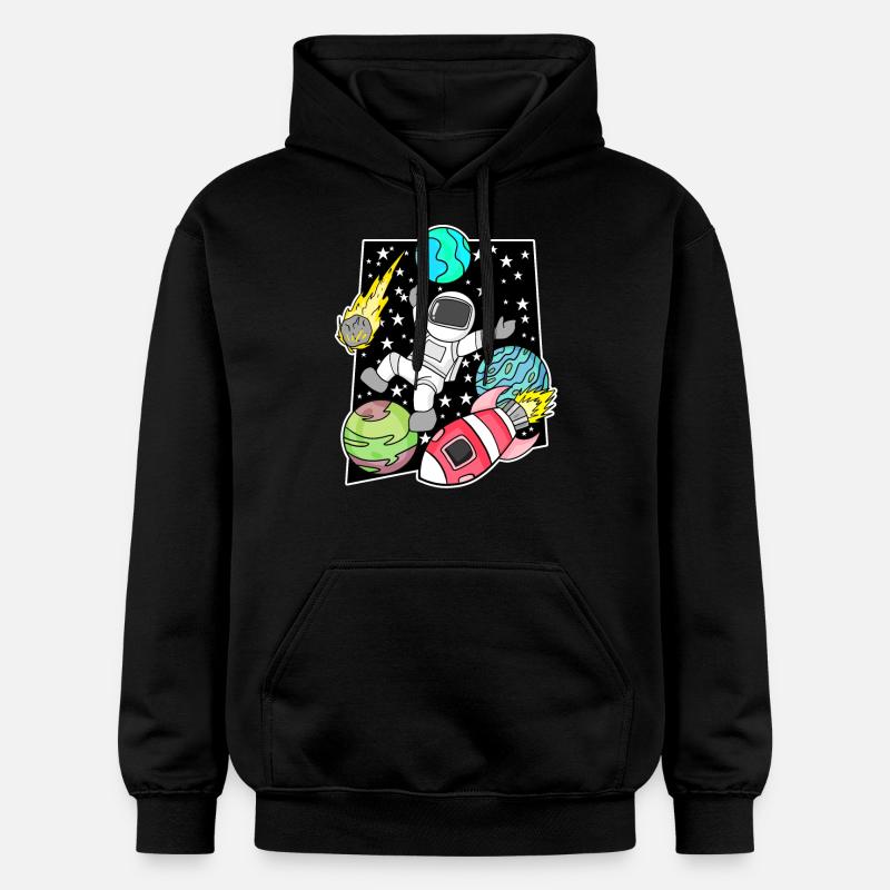 Astronaute dans l’espace avec fusée - Sweat à capuche Softstyle® Gildan Unisexe - noir