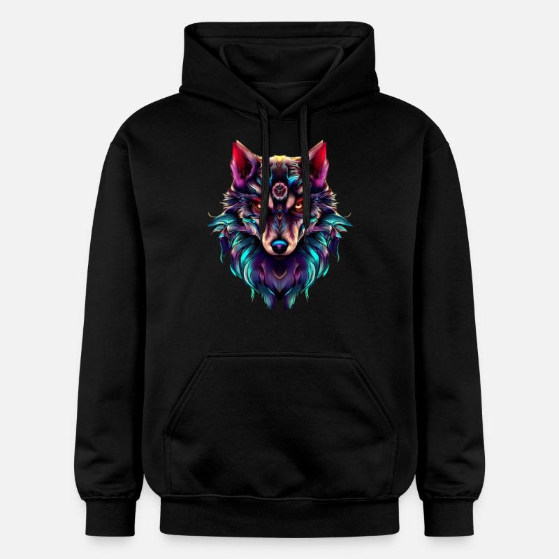 Wolf’s Head Synthwave Wolf - Sweat à capuche Softstyle® Gildan Unisexe - noir