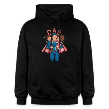 Un papa super-héros avec des enfants fiers - Sweat à capuche Softstyle® Gildan Unisexe - noir - Devant - Marisol (170cm) & Nik (191cm)