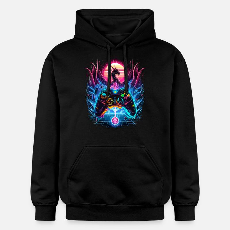 Synthwave Dragon Gaming Fantasy - Sweat à capuche Softstyle® Gildan Unisexe - noir