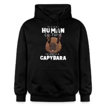 Drôle de costume de capybara - Sweat à capuche Softstyle® Gildan Unisexe - noir - Devant - Marisol (170cm) & Nik (191cm)