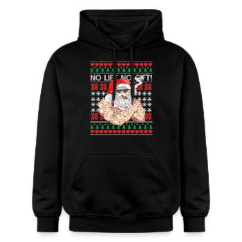 Böser Weihnachtsmann Hässlicher Weihnachtspullover Kein Aufzug Kein Geschenk - Gildan Unisex Softstyle® Midweight Hoodie - Schwarz - Vorne - Marisol (170cm) & Nik (191cm)