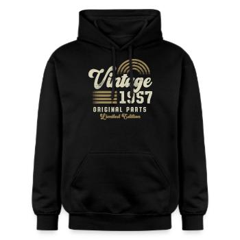 Millésime 1957 Anniversaire Rétro - Sweat à capuche Softstyle® Gildan Unisexe - noir - Devant - Marisol (170cm) & Nik (191cm)