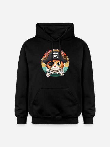 Carnevale Gatto Pirata Costume Cappello Pirata Retrò Meow - Felpa con cappuccio unisex Softstyle® Gildan con grammatura media - nero