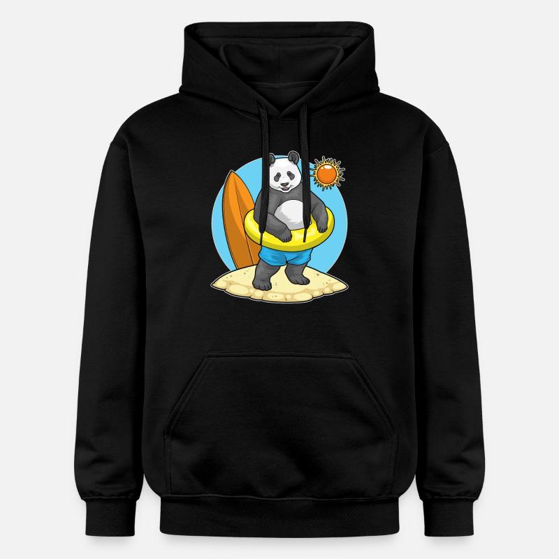 Plage d’été Panda - Sweat à capuche Softstyle® Gildan Unisexe - noir