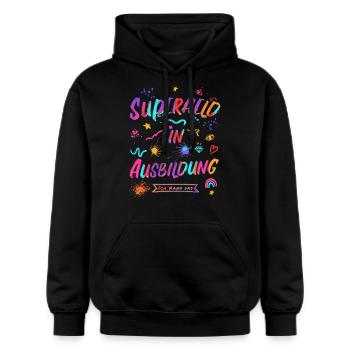 Superheld in Ausbildung - Ich kann das - Mut Kraft - Gildan Unisex Softstyle® Midweight Hoodie - Schwarz - Vorne - Marisol (170cm) & Nik (191cm)