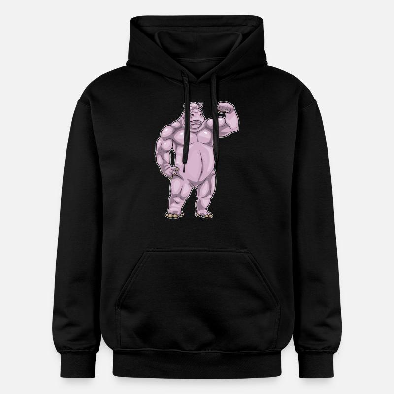Hippopotame Bodybuilder Musculation - Sweat à capuche Softstyle® Gildan Unisexe - noir