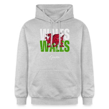Drapeau du Pays de Galles, fierté galloise - Sweat à capuche Softstyle® Gildan Unisexe - gris clair chiné - Devant - Liana (172cm) & Jaron (178cm)