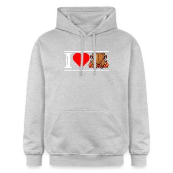 Ich liebe Brathähnchen mit Herz cooles lustiges - Gildan Unisex Softstyle® Midweight Hoodie - Hellgrau meliert - Vorne - Liana (172cm) & Jaron (178cm)