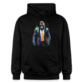 Costume de gorille singe Imprimé de conception d’animaux colorés - Sweat à capuche Softstyle® Gildan Unisexe - noir - Devant - Marisol (170cm) & Nik (191cm)