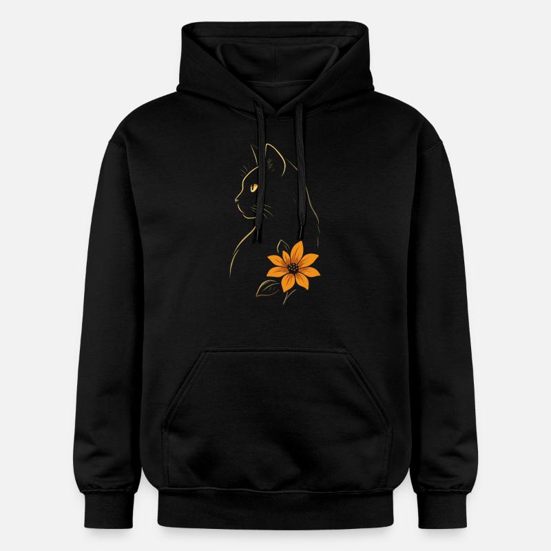 Chat Dessiné Fleur - Sweat à capuche Softstyle® Gildan Unisexe - noir