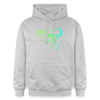 dinosaure tyrannosaure rex, t-rex vert bleu - Sweat à capuche Softstyle® Gildan Unisexe - gris clair chiné - Devant - Liana (172cm) & Jaron (178cm)