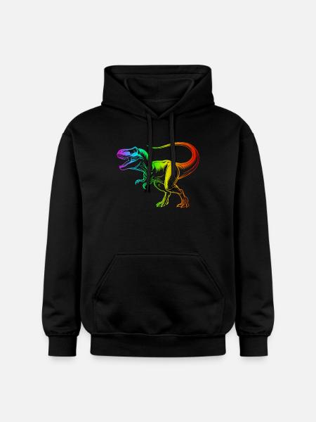 Tyrannosaurus Rex Dinosaur, Rainbow T-Rex - Gildan Unisex Softstyle® Midweight Hoodie - black