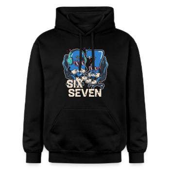 6 7 Seks Syv Aura Points Børnespilmeme - Gildan Softstyle® Midweight unisex-hoodie - sort - Foran - Marisol (170cm) & Nik (191cm)
