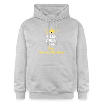 Keep Calm and Say « I’m on My Way » - Sweat à capuche Softstyle® Gildan Unisexe - gris clair chiné - Devant - Liana (172cm) & Jaron (178cm)