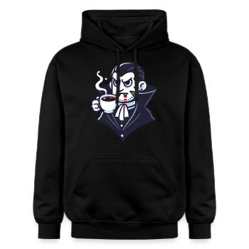 Dracula Coffee Time Cartoon Design - Sweat à capuche Softstyle® Gildan Unisexe - noir - Devant - Marisol (170cm) & Nik (191cm)