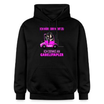 Staplerfahrerin Damen Gabelstapler Stapler - Gildan Unisex Softstyle® Midweight Hoodie - Schwarz - Vorne - Marisol (170cm) & Nik (191cm)