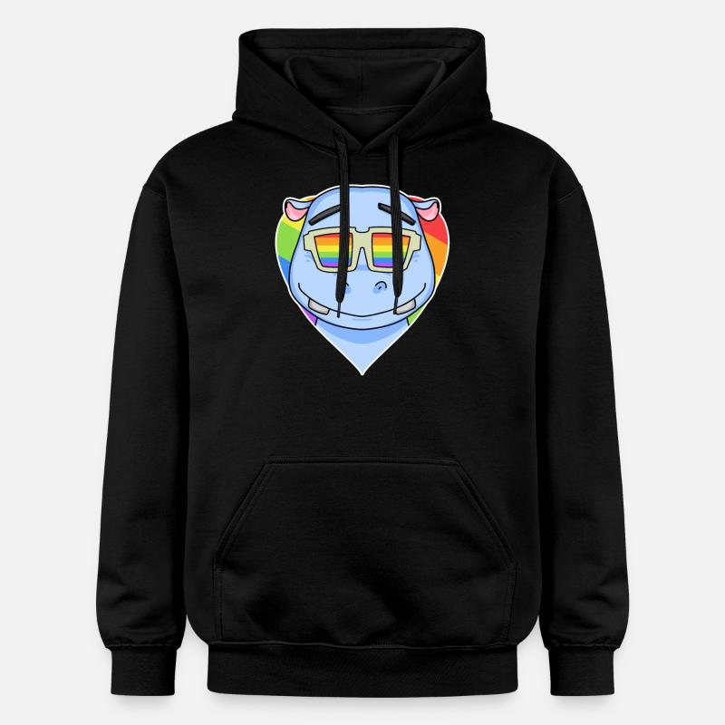 Arc-en-ciel - Hippopotame avec lunettes - Sweat à capuche Softstyle® Gildan Unisexe - noir