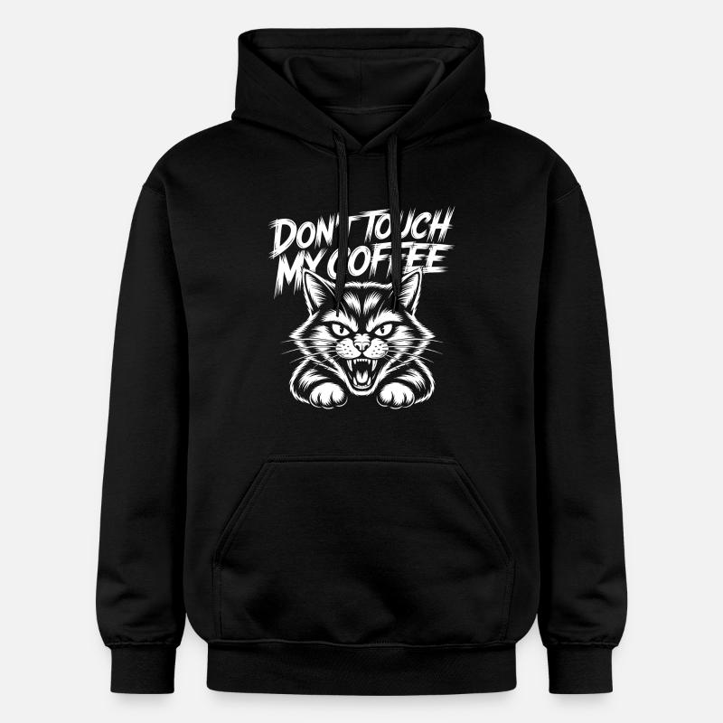 Ne touche pas à mon café – Chat qui siffle - Sweat à capuche Softstyle® Gildan Unisexe - noir