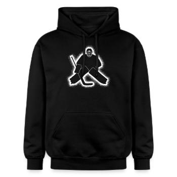 Hockey sur glace Gardien de but Hommes Enfants Joueurs de hockey sur glace - Sweat à capuche Softstyle® Gildan Unisexe - noir - Devant - Marisol (170cm) & Nik (191cm)