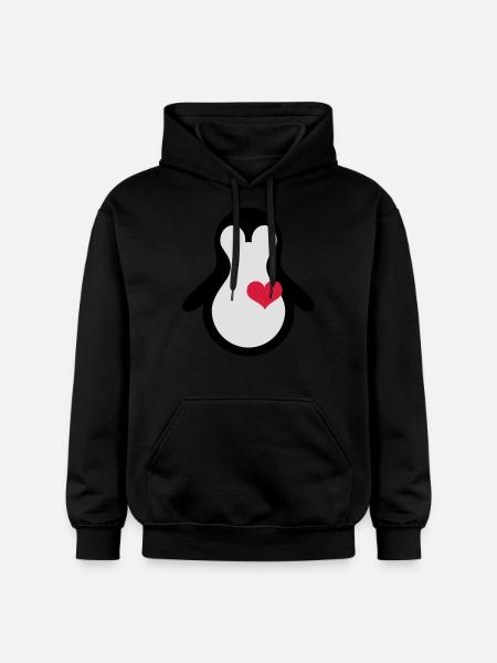 penguin with heart - Gildan Unisex Softstyle® Midweight Hoodie - black