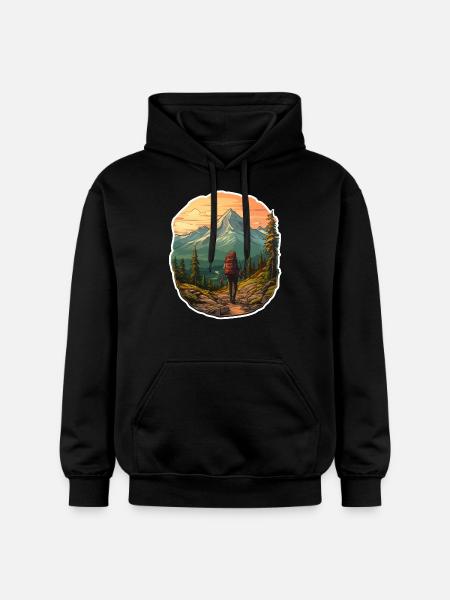 Hiking at dawn - Gildan Unisex Softstyle® Midweight Hoodie - black