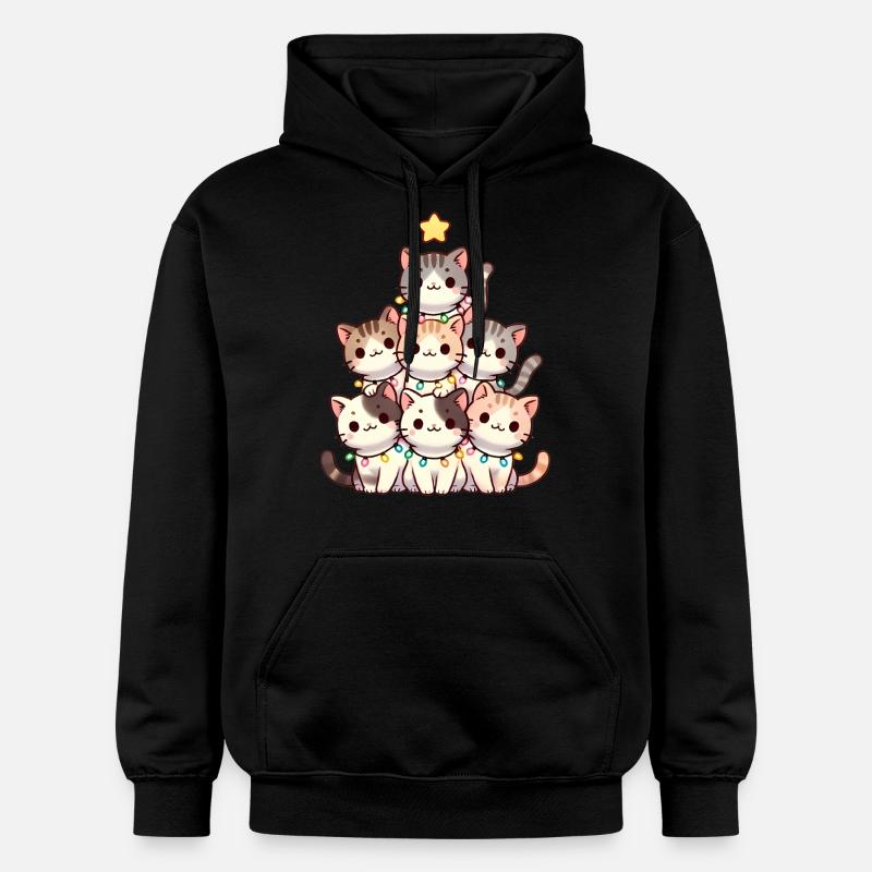 Weihnachtskratzbaum mit Lichtern - Gildan Unisex Softstyle® Midweight Hoodie - Schwarz