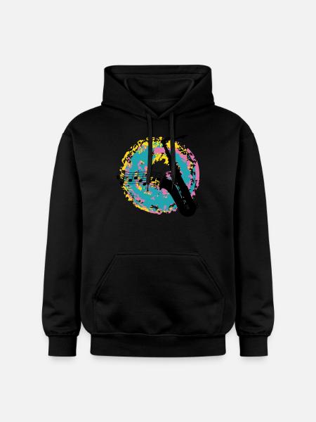 Saxofon auf Farbklecksen - Gildan Unisex Softstyle® Midweight Hoodie - Schwarz