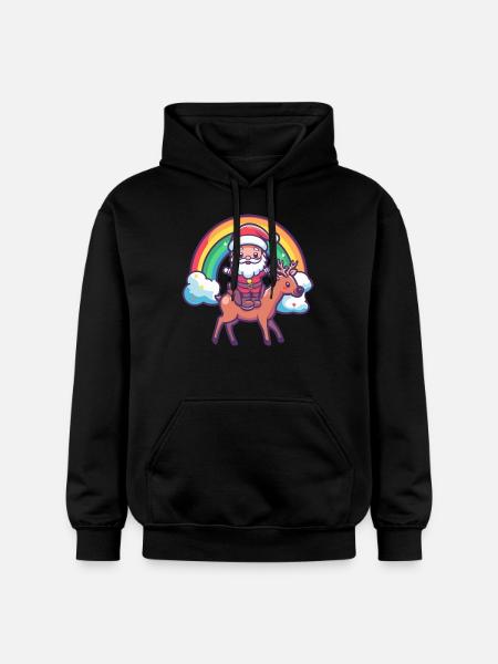 Hirsch Weihnachtsmann Regenbogen - Gildan Unisex Softstyle® Midweight Hoodie - Schwarz