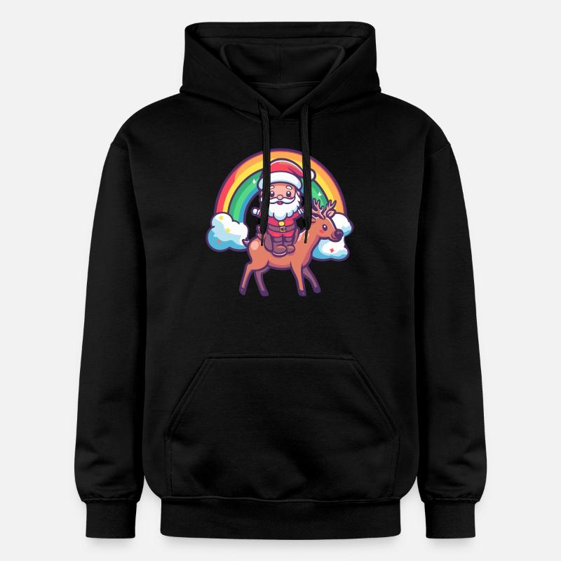 Cerf Père Noël Arc-en-ciel - Sweat à capuche Softstyle® Gildan Unisexe - noir