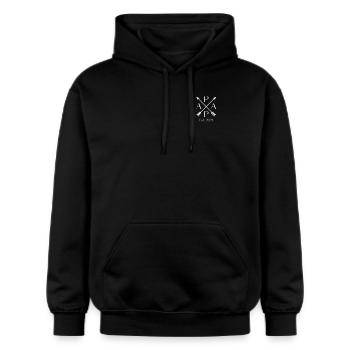 Papa est. 2024, Mama Papa Partnerlook Papa 2024 - Gildan Unisex Softstyle® Midweight Hoodie - Schwarz - Vorne - Marisol (170cm) & Nik (191cm)