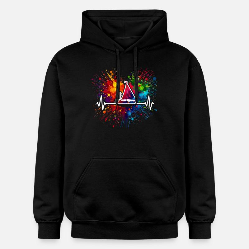 Segelboot Herzschlag Farbspritzer - Gildan Unisex Softstyle® Midweight Hoodie - Schwarz