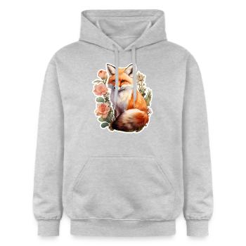 Renard parmi les fleurs - Sweat à capuche Softstyle® Gildan Unisexe - gris clair chiné - Devant - Liana (172cm) & Jaron (178cm)