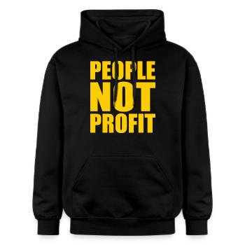 People not profit - Gildan Unisex Softstyle® Midweight Hoodie - Schwarz - Vorne - Marisol (170cm) & Nik (191cm)