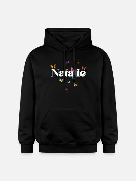 Beautiful girl name with butterflies NATALIE - Gildan Unisex Softstyle® Midweight Hoodie - black