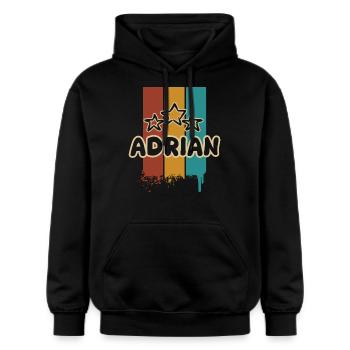 Adrian - Gildan Unisex Softstyle® Midweight Hoodie - Schwarz - Vorne - Marisol (170cm) & Nik (191cm)