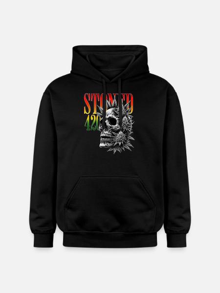 Stoned 420 Skull – Weed & Skull - Gildan Unisex Softstyle® Midweight Hoodie - black
