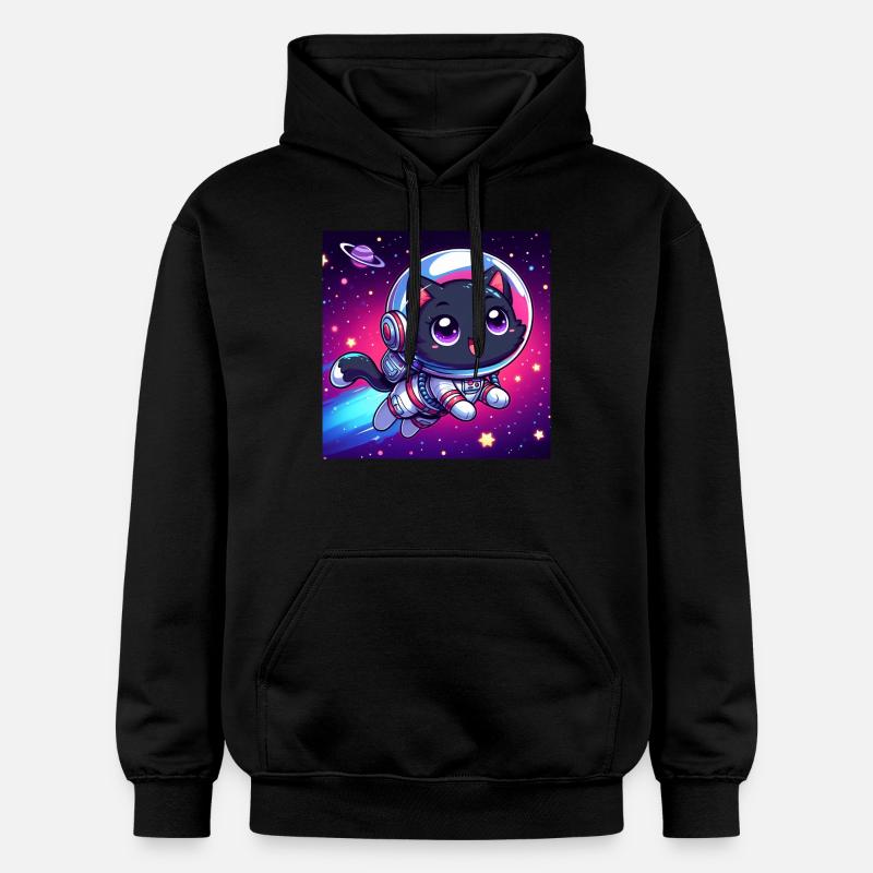 Space Kitty heureux dans l’espace - Sweat à capuche Softstyle® Gildan Unisexe - noir