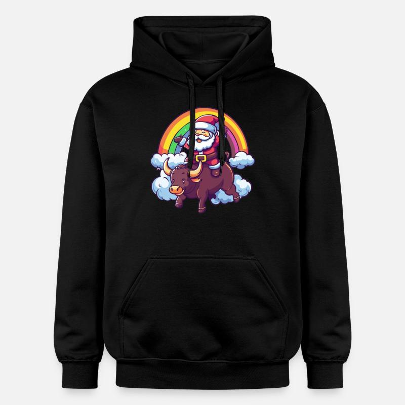 Taureau Père Noël Arc-en-ciel - Sweat à capuche Softstyle® Gildan Unisexe - noir