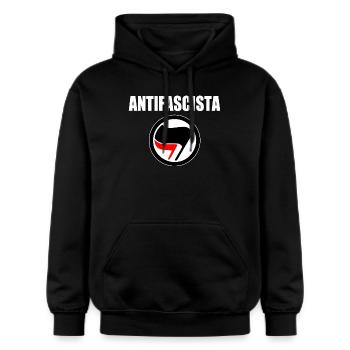 antifascista - Gildan Unisex Softstyle® Midweight Hoodie - Schwarz - Vorne - Marisol (170cm) & Nik (191cm)