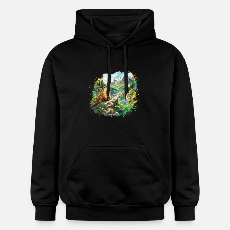 Marmotte forêt paysage  - Sweat à capuche Softstyle® Gildan Unisexe - noir